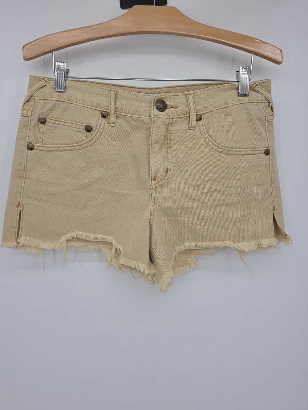 Free People Beige Frayed-Hem Denim Shorts